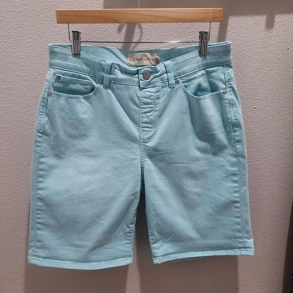 Soft Surroundings Stretch High Rise Bermuda Shorts Blue Denim Women's Sz M - Picture 3 of 10